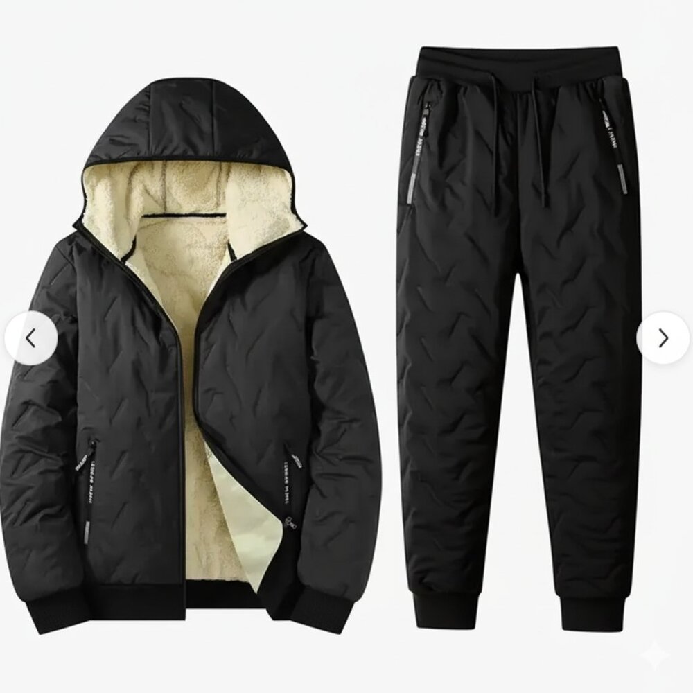 NWT Men's Black Quilted Sherpa Lined Winter Tracksuit